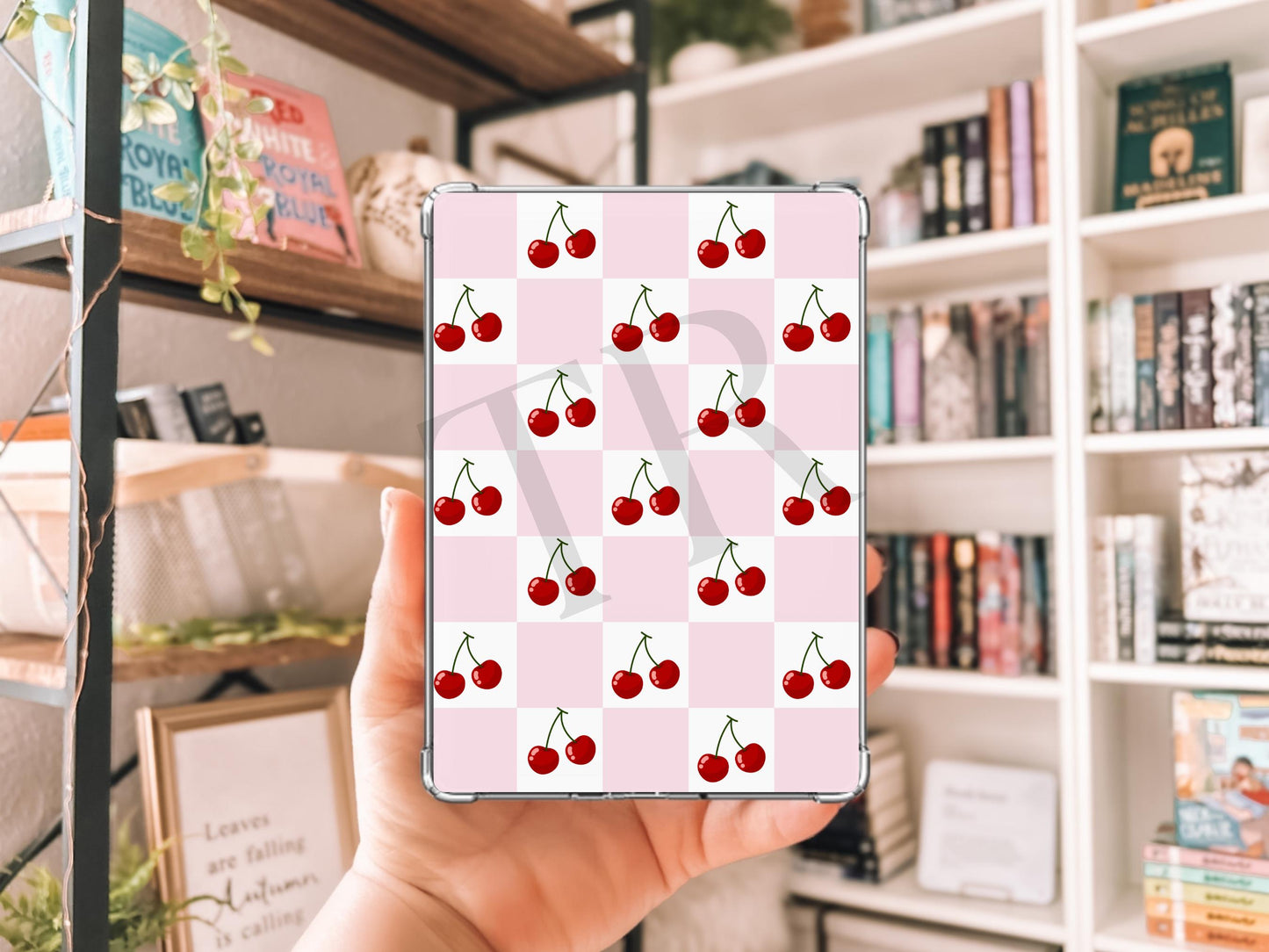 Pink Checkered Print With Cherries Kindle Case Insert/ E-Reader Clear Case Insert/ bookish merch/ clear case insert/ trendy/ booktok