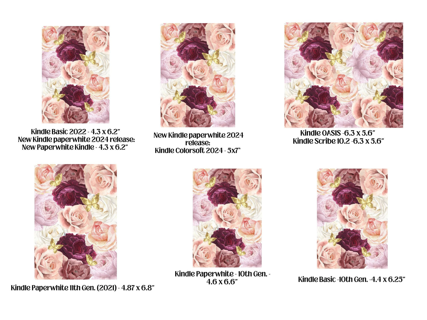 Pink Floral Kindle Case Insert/ E-Reader Clear Case Insert/ bookish merch/ clear case insert/ trendy/ butterflies/ booktok