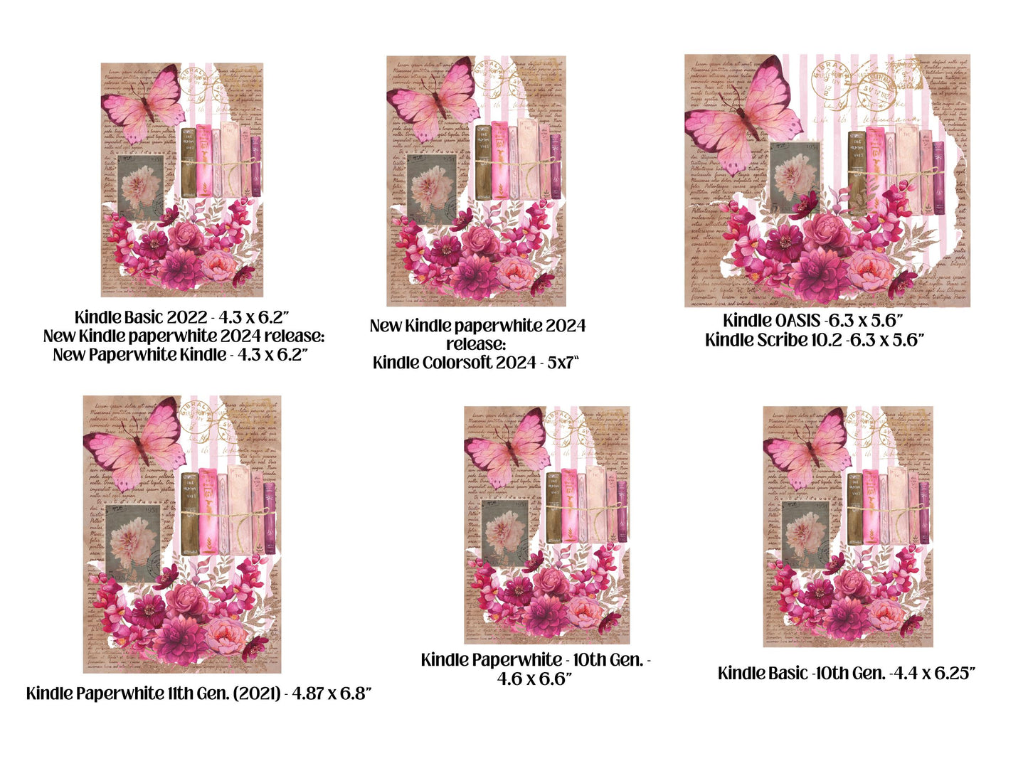 Kindle case insert for clear case-Pink Vintage png download | clear case insert | e-reader accessories | book png | bookish |