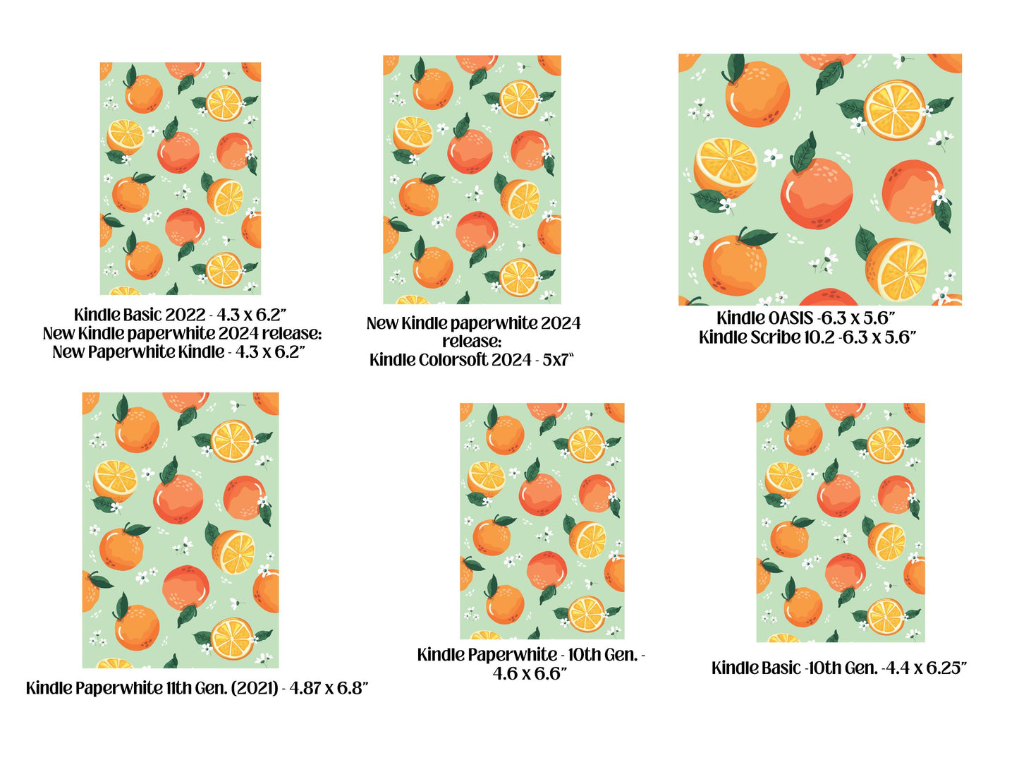 Summer Aesthetic Fruit Kindle Case Insert Bundle / booktok/ bookish merch/ clear case insert/ Orange/ Peach/ Pomegranate