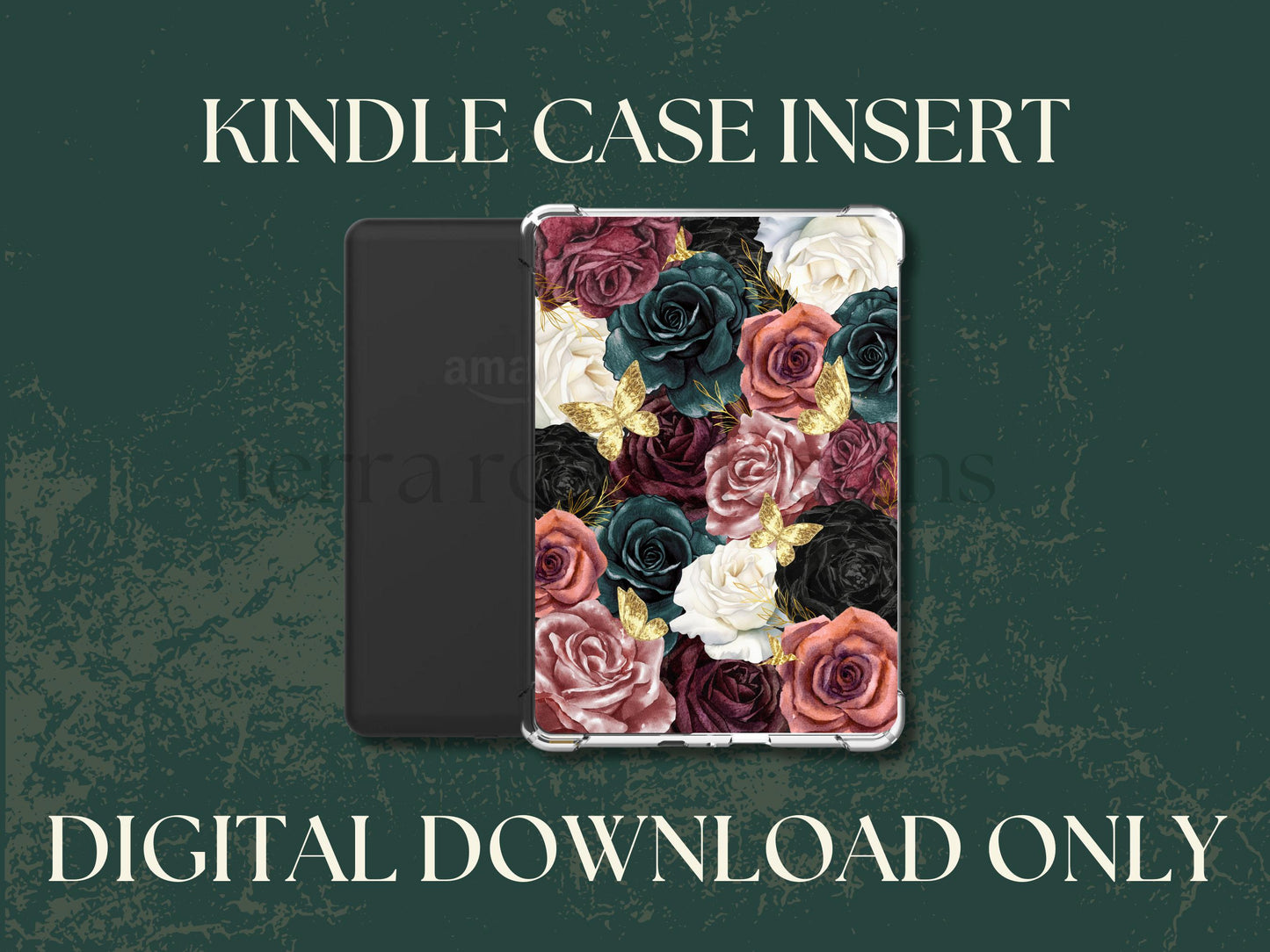 Moody Floral kindle insert png download | clear case insert | e-reader accessories | book png | bookish | kindle accessories
