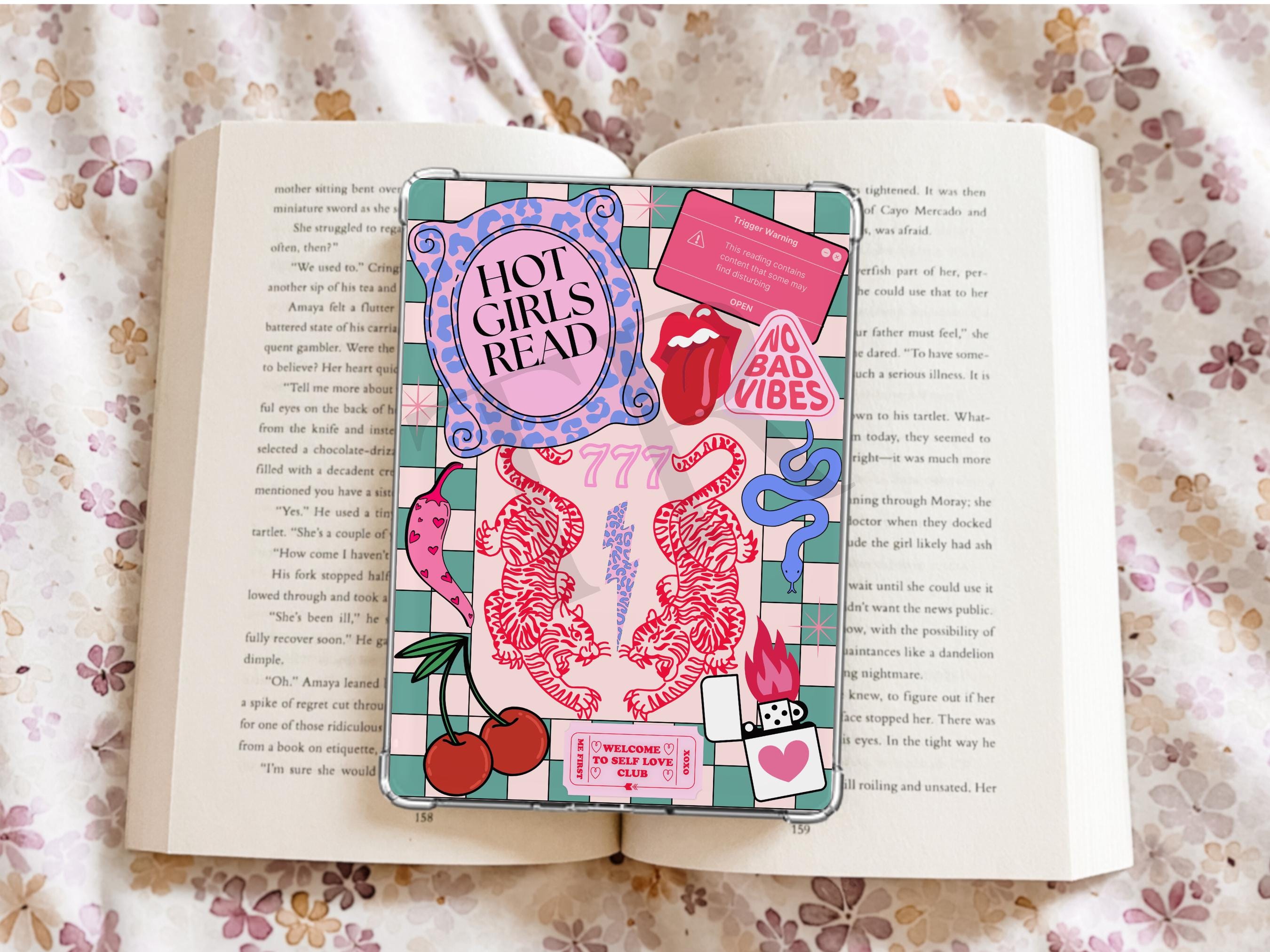 Trendy Lucky Kindle Case Insert Bundle / booktok/ bookish merch/ clear case insert/ edgy/ checkered print/ dice/ cherry