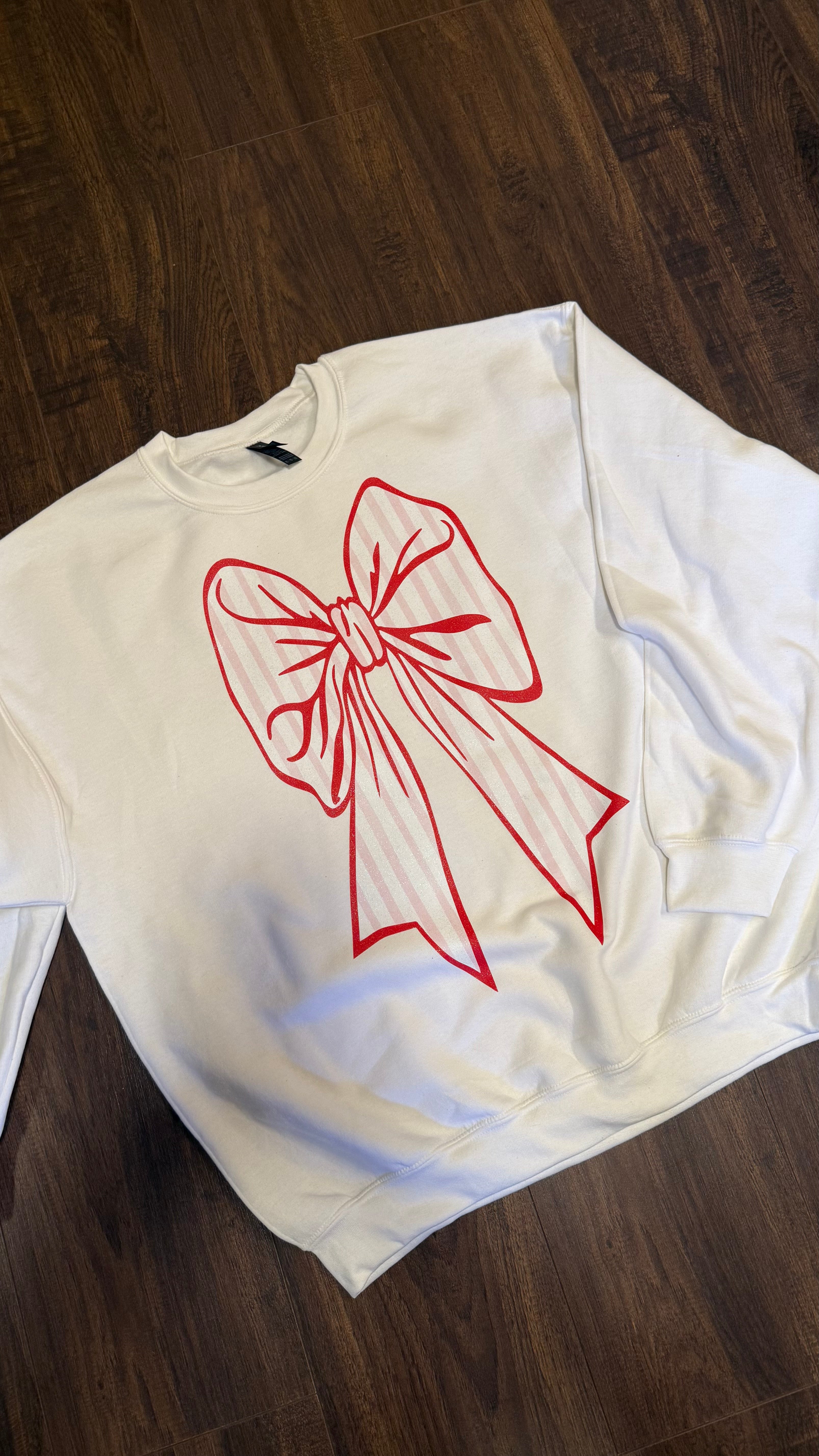 Maroon and pink striped oversized bow sweatshirt-White