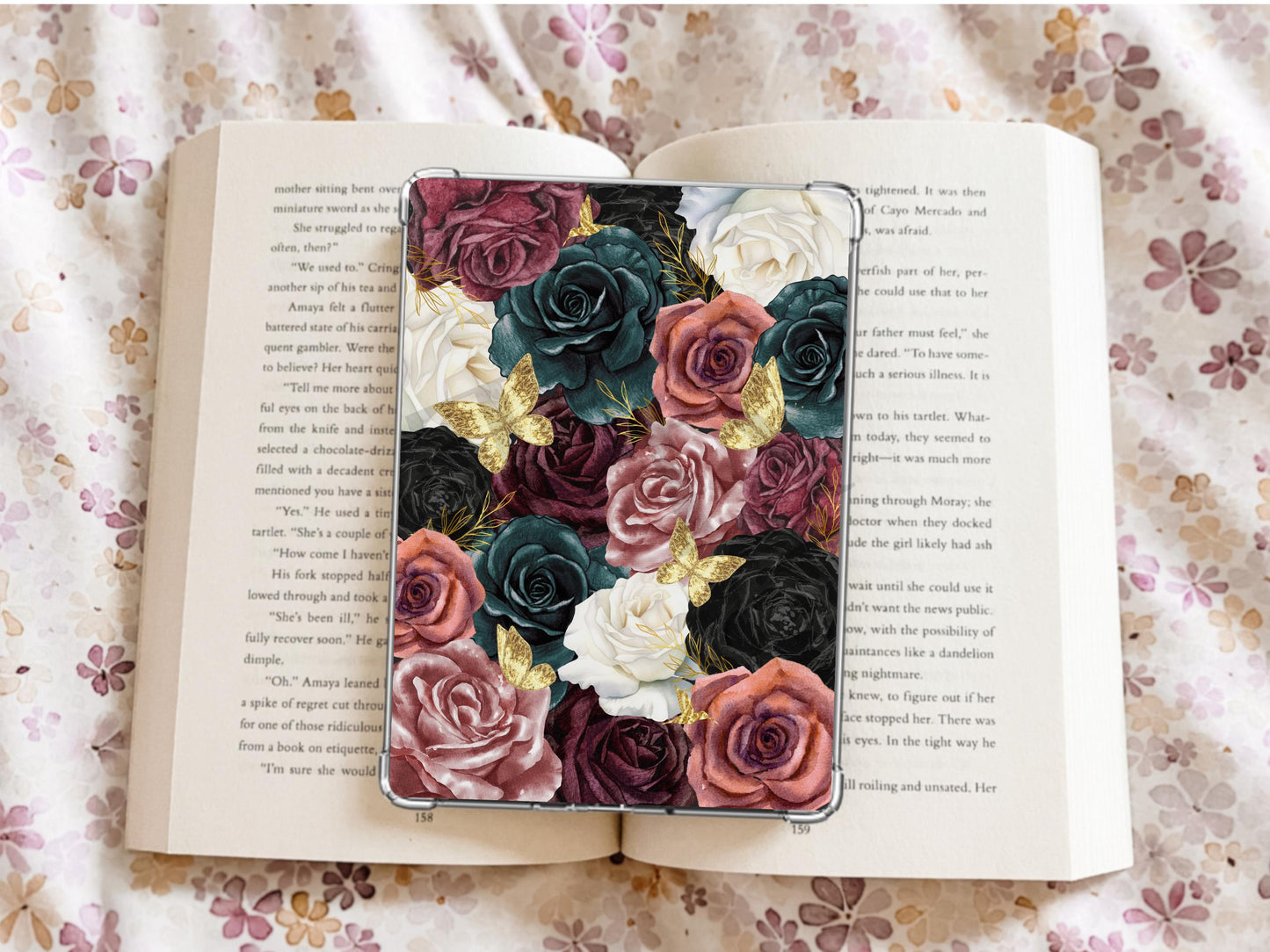 Dark Floral Kindle Case Insert/ E-Reader Clear Case Insert/ bookish merch/ clear case insert/ trendy/ butterflies/ booktok