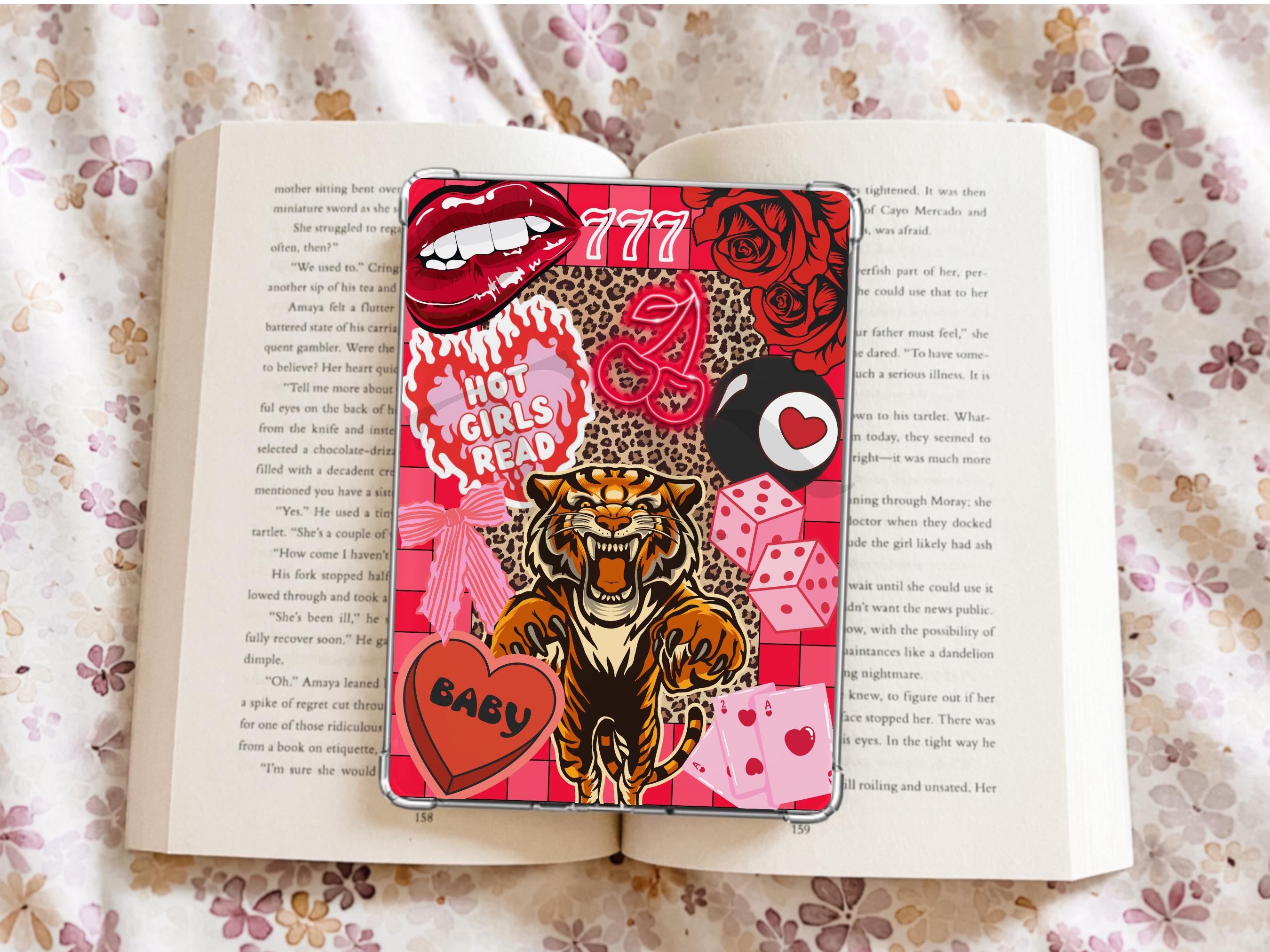 Trendy Lucky Kindle Case Insert Bundle / booktok/ bookish merch/ clear case insert/ edgy/ checkered print/ dice/ cherry
