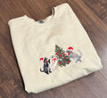 Embroidered Christmas Cat sweatshirt-Sand