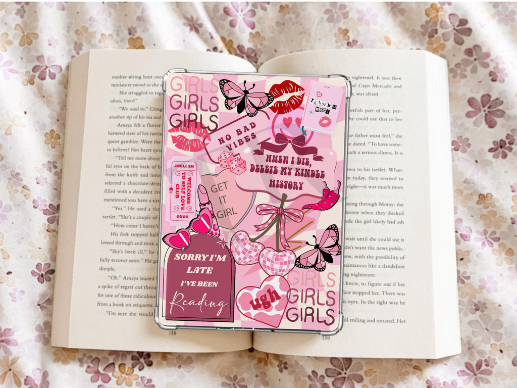 Trendy Pink Collage Kindle Case Insert / bookish merch/ clear case insert/ edgy/ checkered print/ booktok