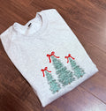 Embroidered Christmas Tree w/ Bow sweatshirt-Ash
