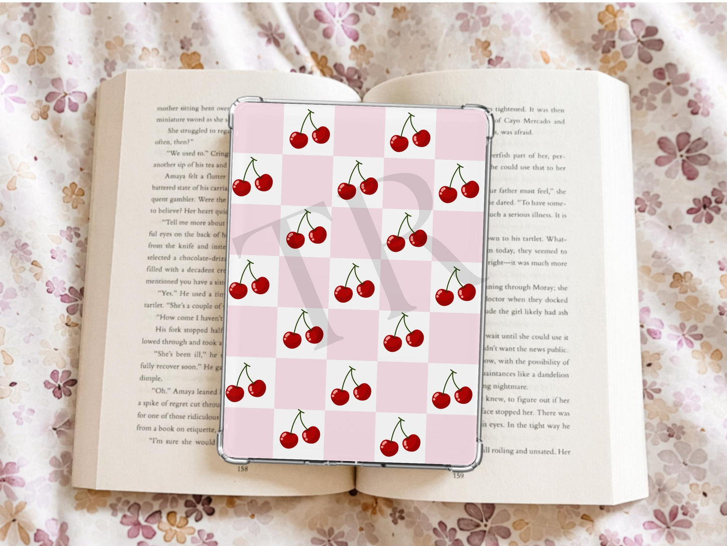Pink Checkered Print With Cherries Kindle Case Insert/ E-Reader Clear Case Insert/ bookish merch/ clear case insert/ trendy/ booktok