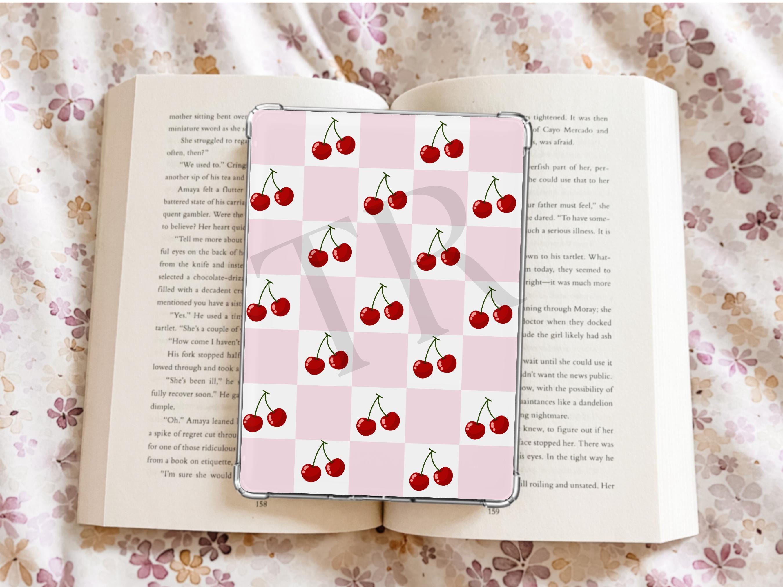 Pink Checkered Print With Cherries Kindle Case Insert/ E-Reader Clear Case Insert/ bookish merch/ clear case insert/ trendy/ booktok