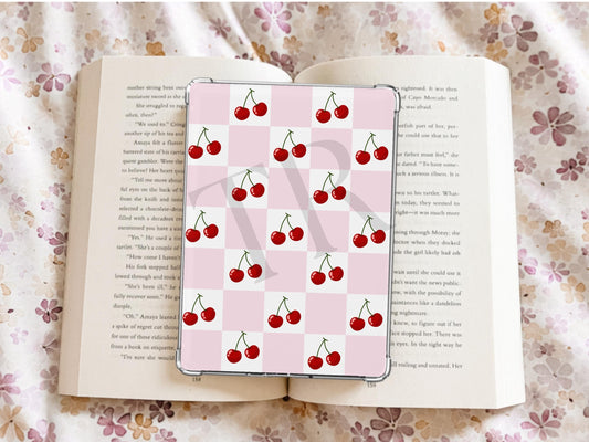 Pink Checkered Print With Cherries Kindle Case Insert/ E-Reader Clear Case Insert/ bookish merch/ clear case insert/ trendy/ booktok