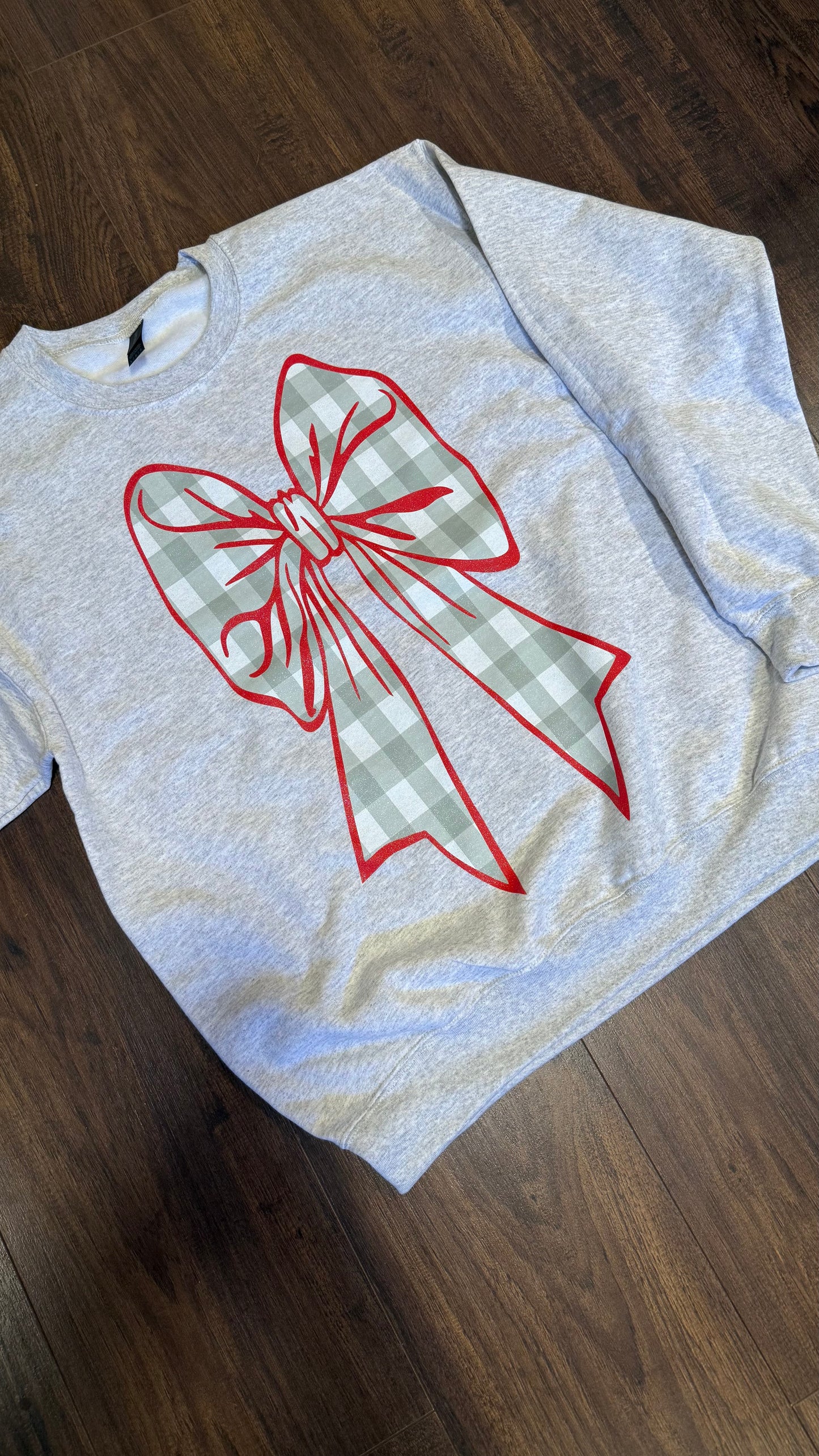 Sage and Red plaid oversized bow sweatshirt-Ash