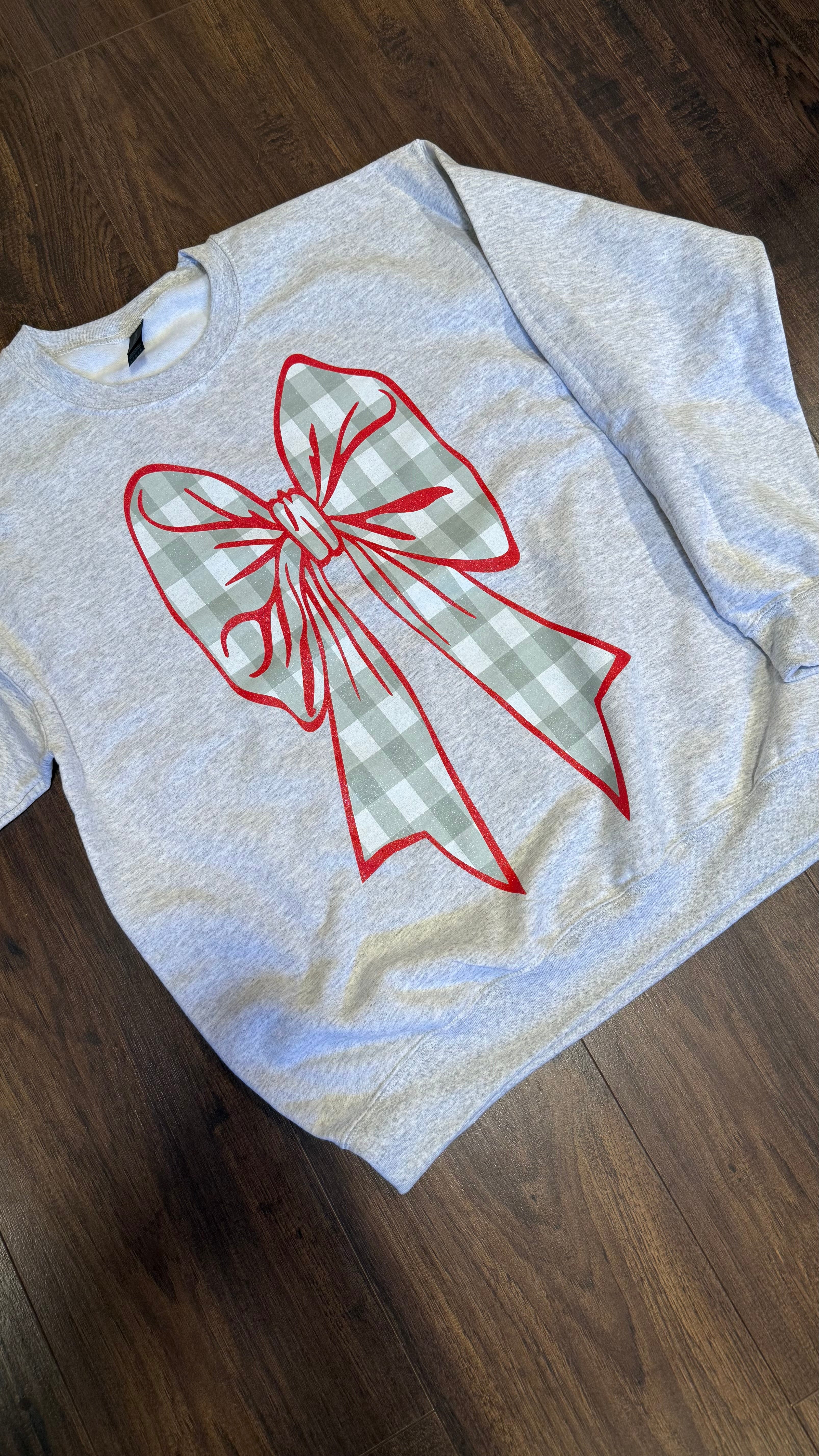 Sage and Red plaid oversized bow sweatshirt-Ash
