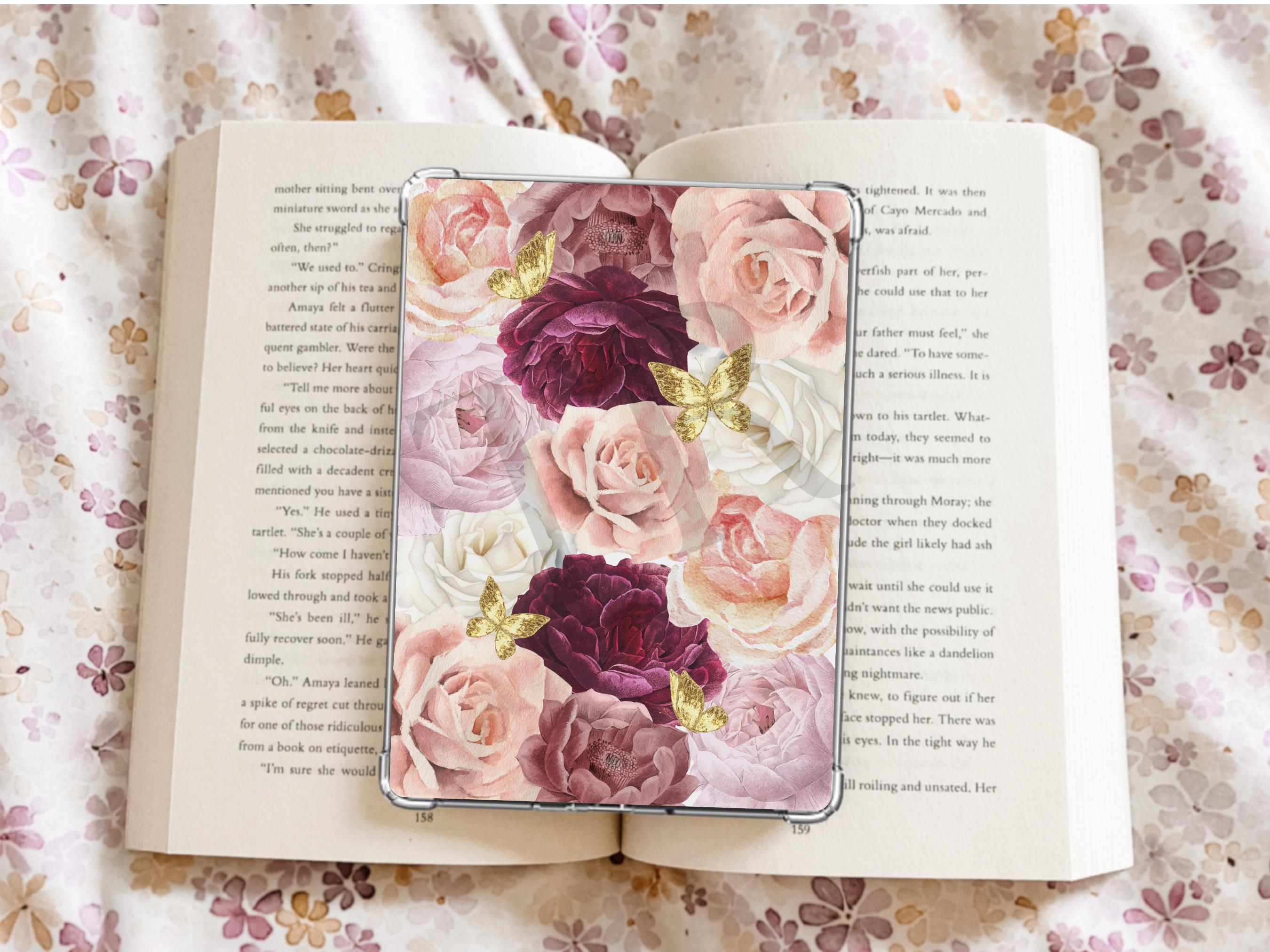 Pink Floral Kindle Case Insert/ E-Reader Clear Case Insert/ bookish merch/ clear case insert/ trendy/ butterflies/ booktok