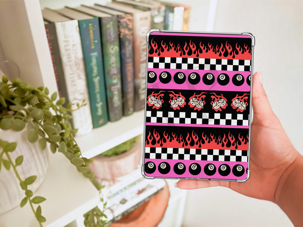Trendy Pink Kindle Case Insert Bundle / booktok/ bookish merch/ clear case insert/ edgy/ checkered print/ dice/ cherry
