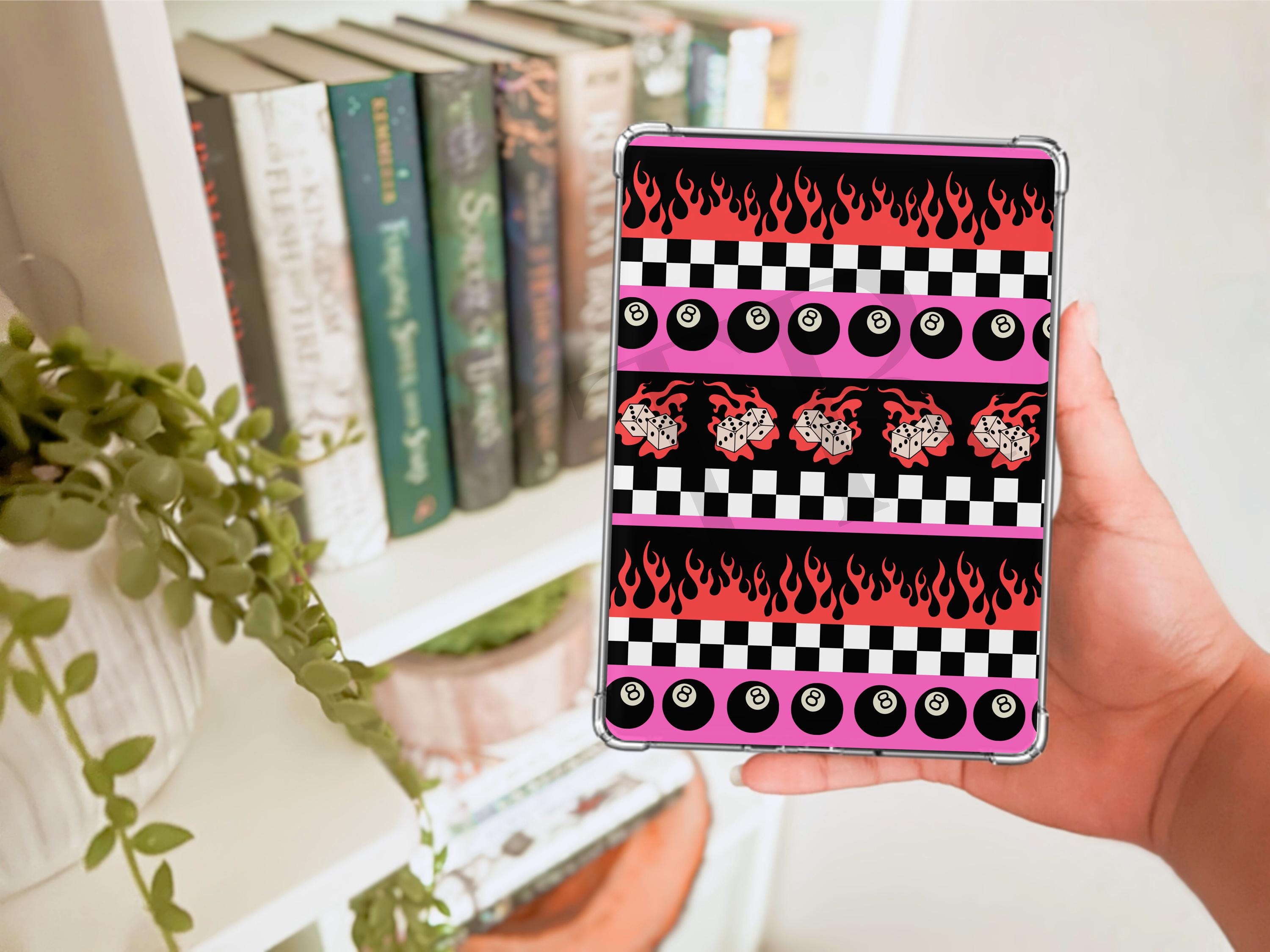 Trendy Pink Kindle Case Insert Bundle / booktok/ bookish merch/ clear case insert/ edgy/ checkered print/ dice/ cherry