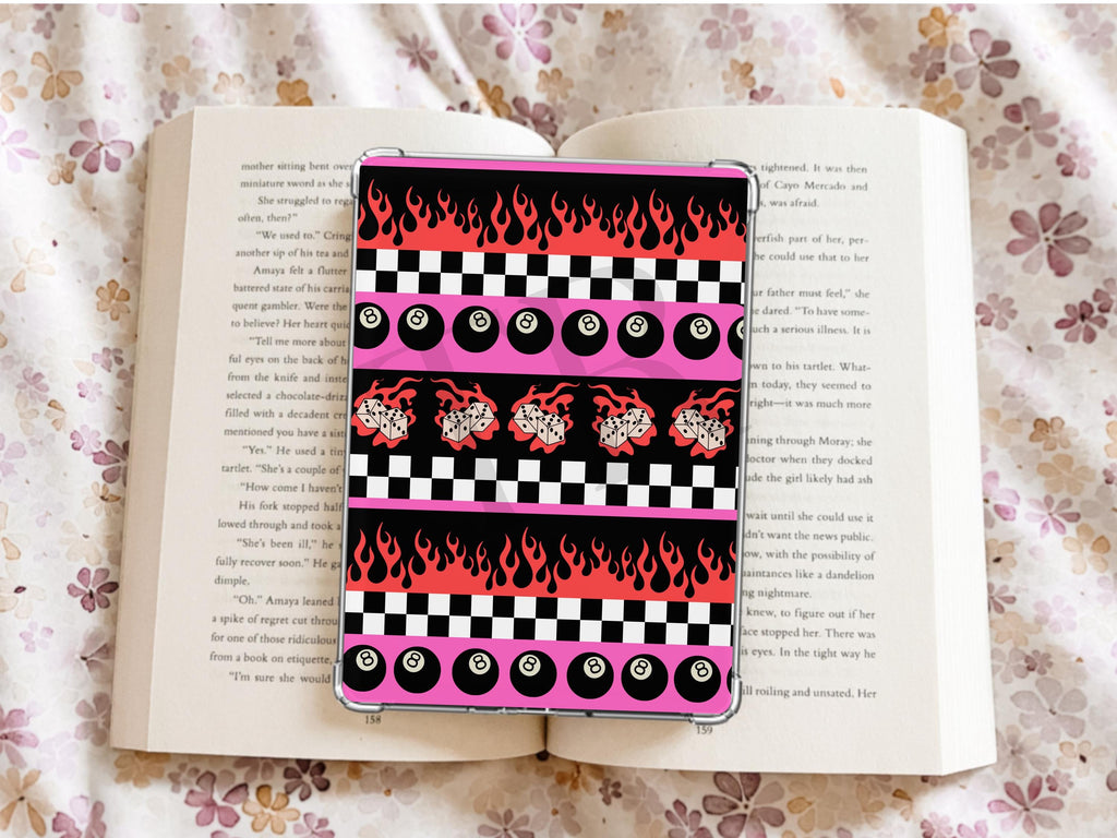 Trendy Pink Kindle Case Insert Bundle / booktok/ bookish merch/ clear case insert/ edgy/ checkered print/ dice/ cherry