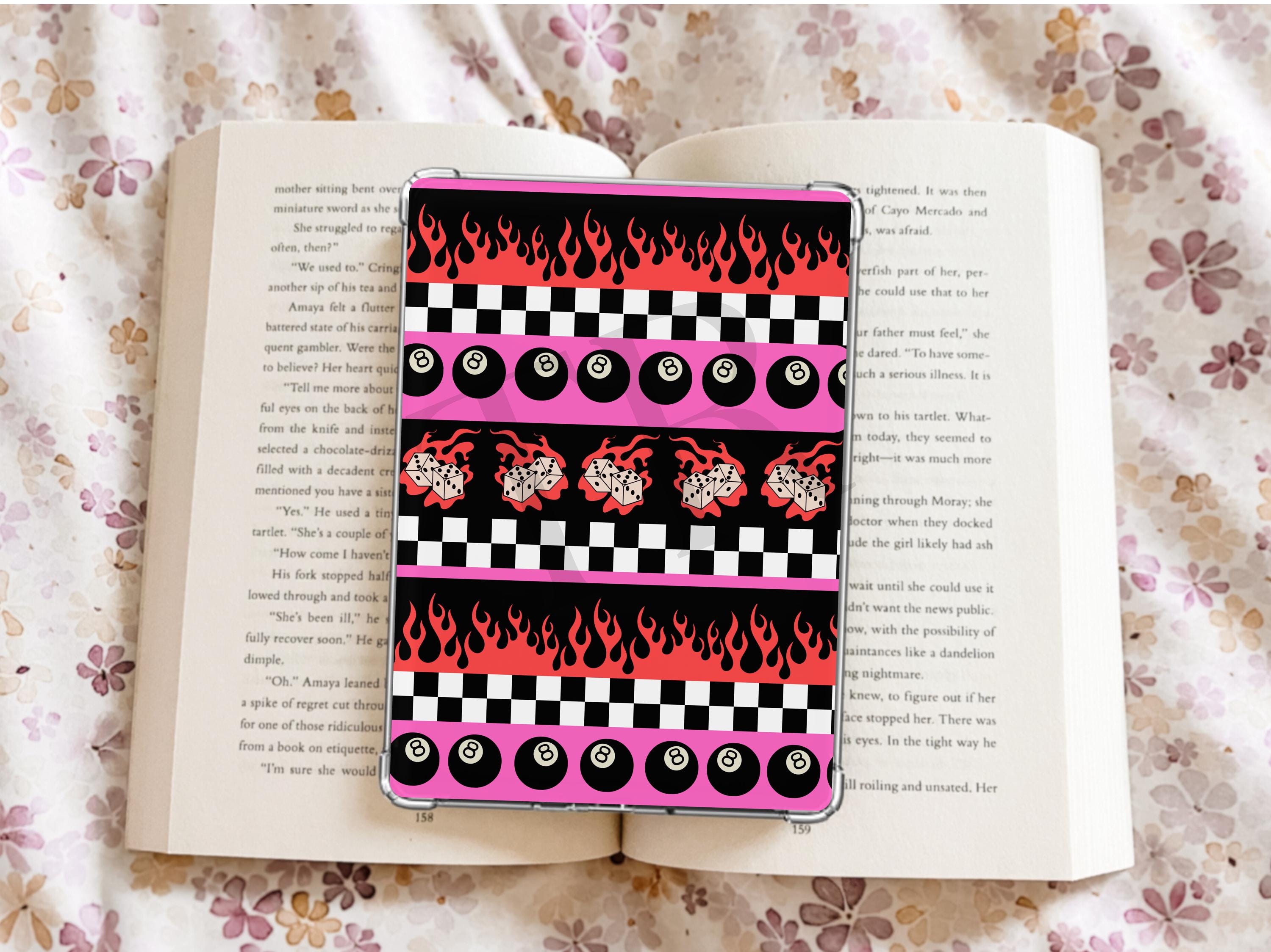 Trendy Pink Kindle Case Insert Bundle / booktok/ bookish merch/ clear case insert/ edgy/ checkered print/ dice/ cherry