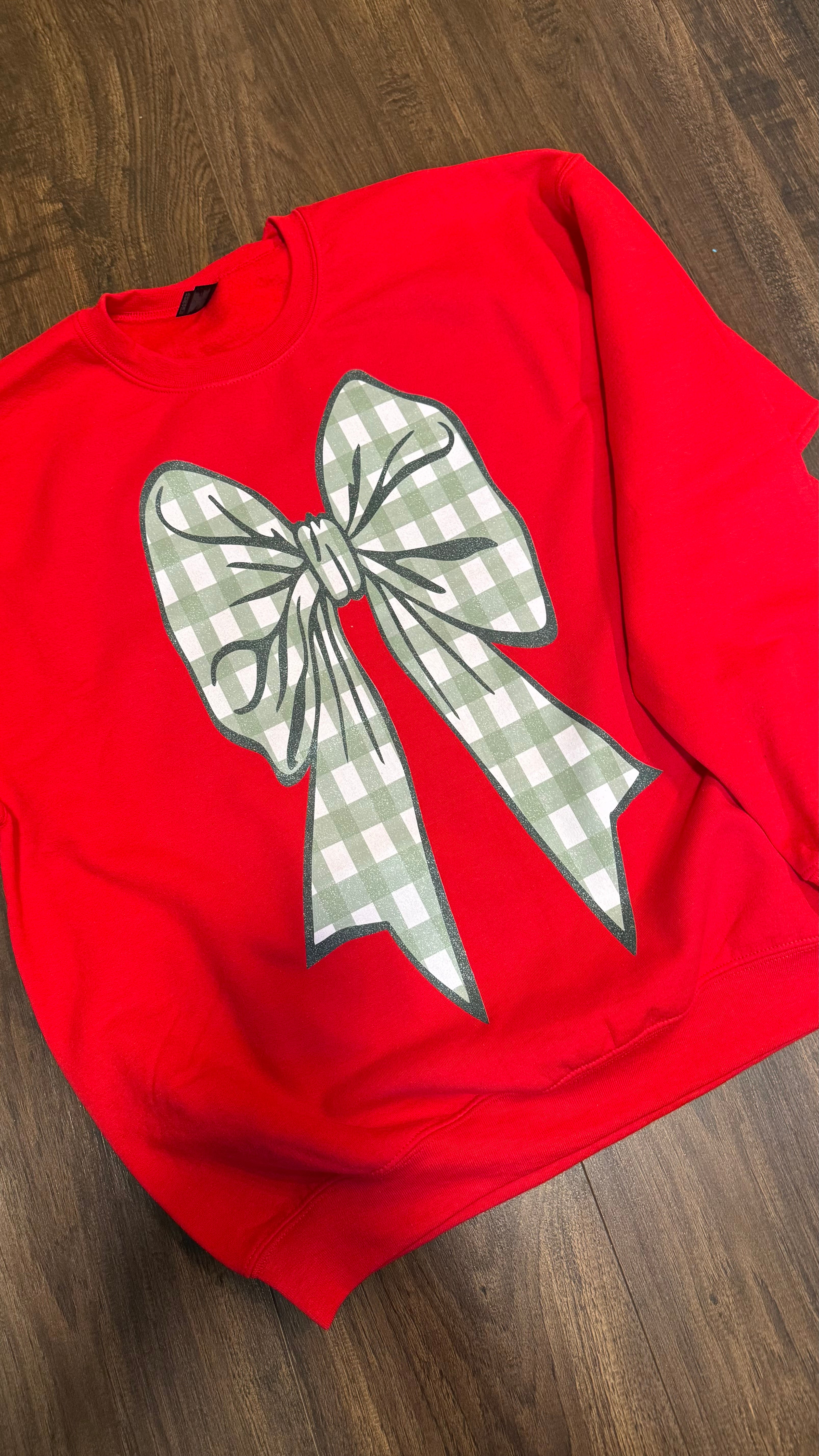 Sage plaid oversized bow sweatshirt-red