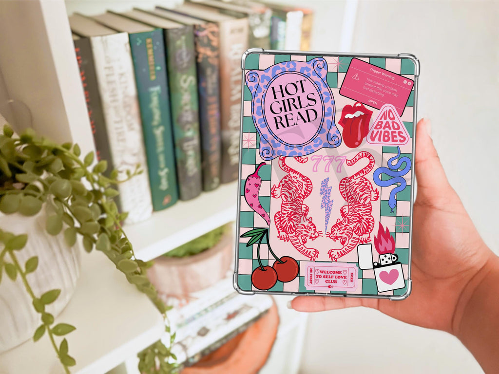 Trendy Lucky Kindle Case Insert Bundle / booktok/ bookish merch/ clear case insert/ edgy/ checkered print/ dice/ cherry