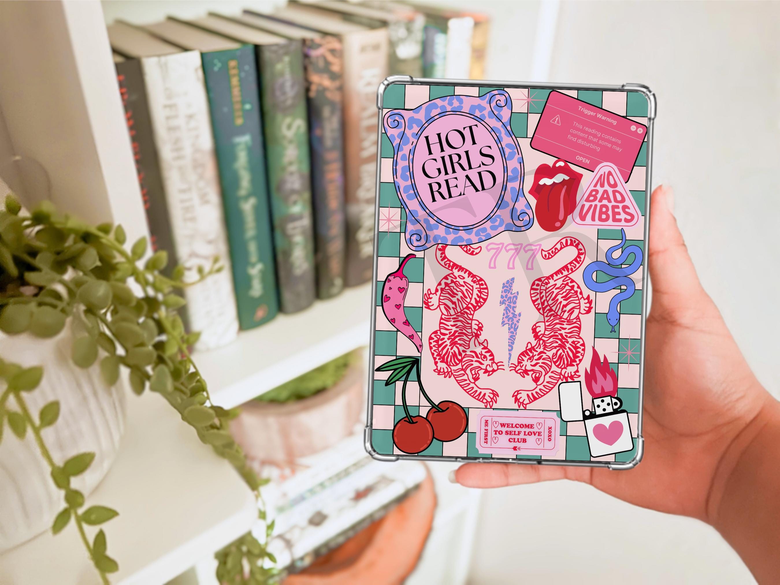 Trendy Lucky Kindle Case Insert Bundle / booktok/ bookish merch/ clear case insert/ edgy/ checkered print/ dice/ cherry