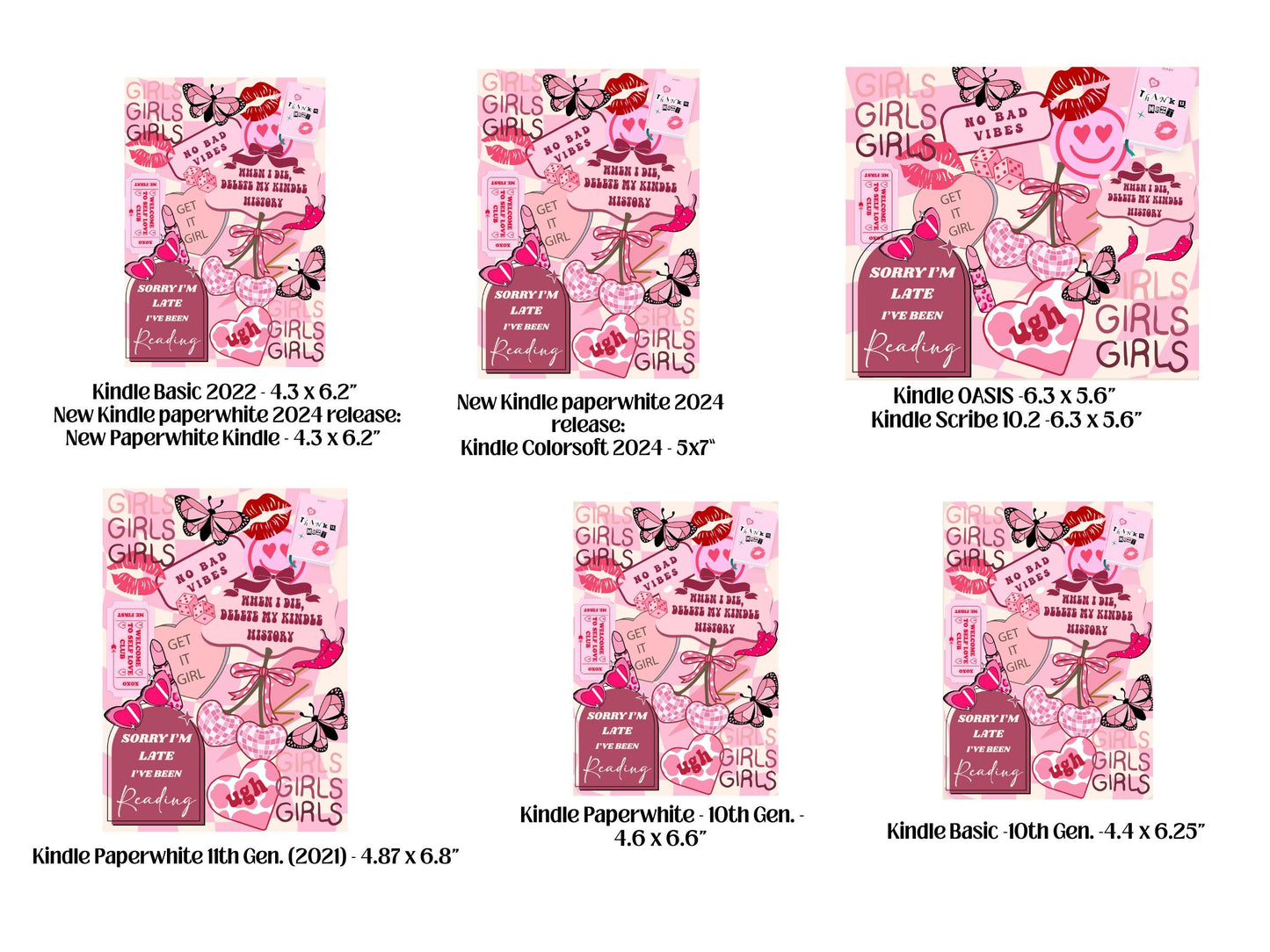 Trendy Pink Collage Kindle Case Insert / bookish merch/ clear case insert/ edgy/ checkered print/ booktok