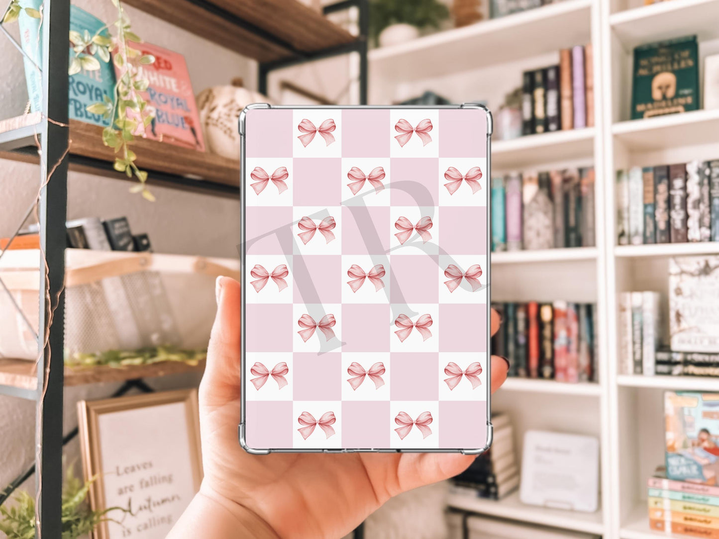 Pink Checkered Print With Bows Kindle Case Insert/ E-Reader Clear Case Insert/ bookish merch/ clear case insert/ trendy/ booktok
