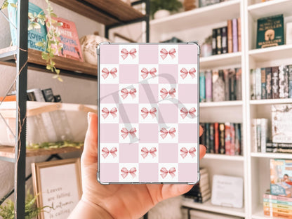 Pink Checkered Print With Bows Kindle Case Insert/ E-Reader Clear Case Insert/ bookish merch/ clear case insert/ trendy/ booktok