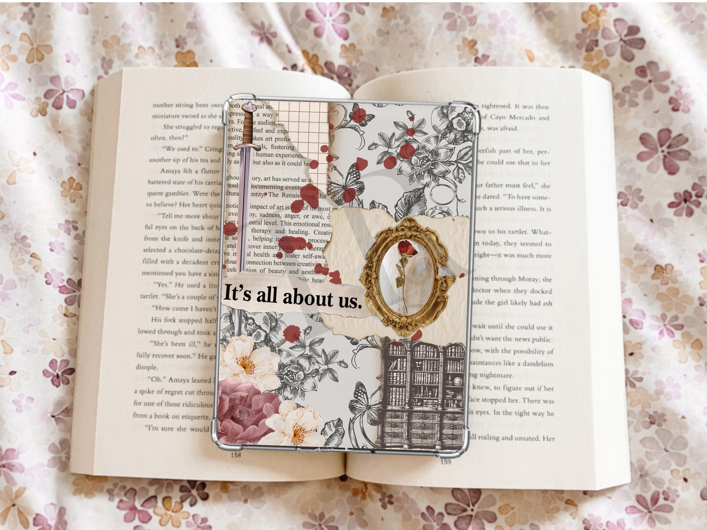Vintage Floral Collage Kindle Case Insert / E-reader Case Insert/ booktok/ bookish merch/ clear case insert