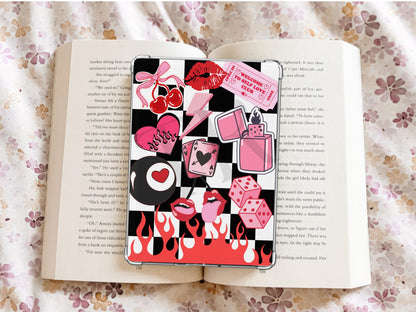 Trendy Pink Kindle Case Insert Bundle / booktok/ bookish merch/ clear case insert/ edgy/ checkered print/ dice/ cherry