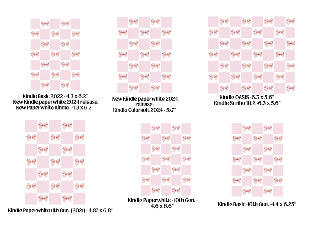 Pink Checkered Print With Bows Kindle Case Insert/ E-Reader Clear Case Insert/ bookish merch/ clear case insert/ trendy/ booktok