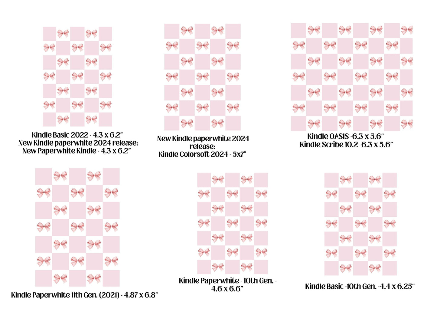 Pink Checkered Print With Bows Kindle Case Insert/ E-Reader Clear Case Insert/ bookish merch/ clear case insert/ trendy/ booktok