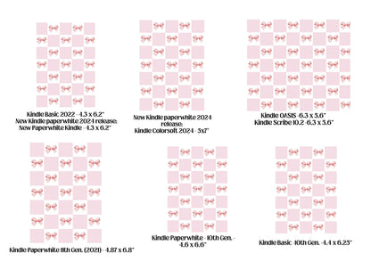 Pink Checkered Print With Bows Kindle Case Insert/ E-Reader Clear Case Insert/ bookish merch/ clear case insert/ trendy/ booktok