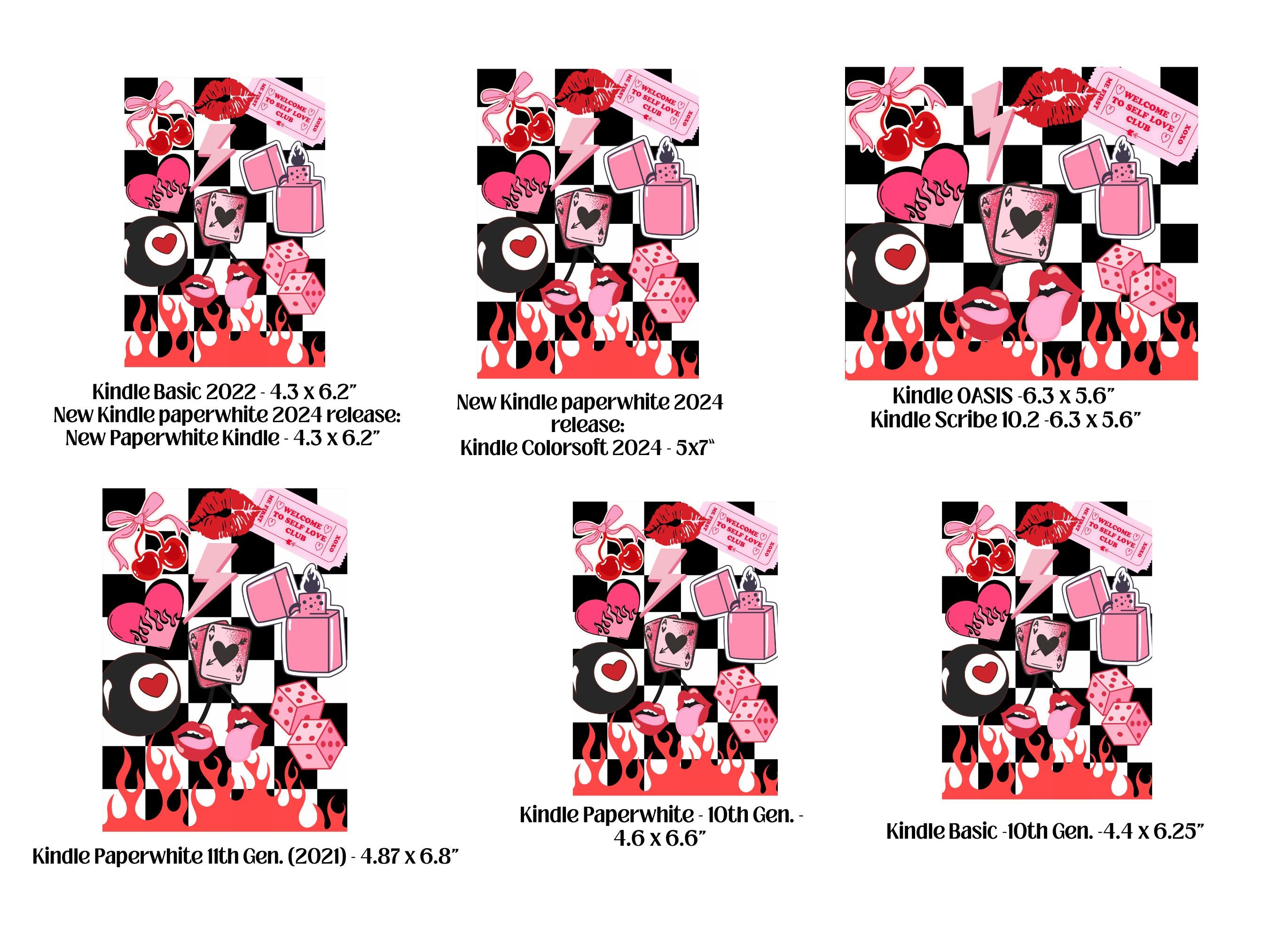 Trendy Pink Kindle Case Insert Bundle / booktok/ bookish merch/ clear case insert/ edgy/ checkered print/ dice/ cherry