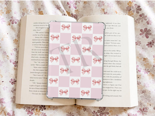 Pink Checkered Print With Bows Kindle Case Insert/ E-Reader Clear Case Insert/ bookish merch/ clear case insert/ trendy/ booktok