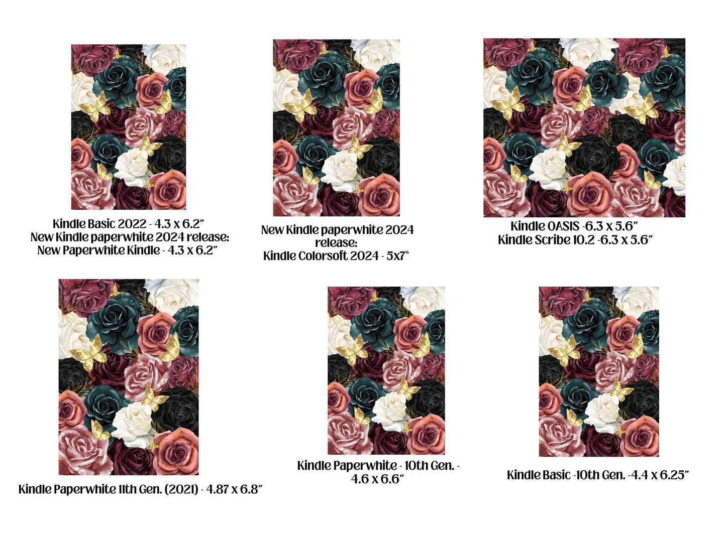 Dark Floral Kindle Case Insert/ E-Reader Clear Case Insert/ bookish merch/ clear case insert/ trendy/ butterflies/ booktok